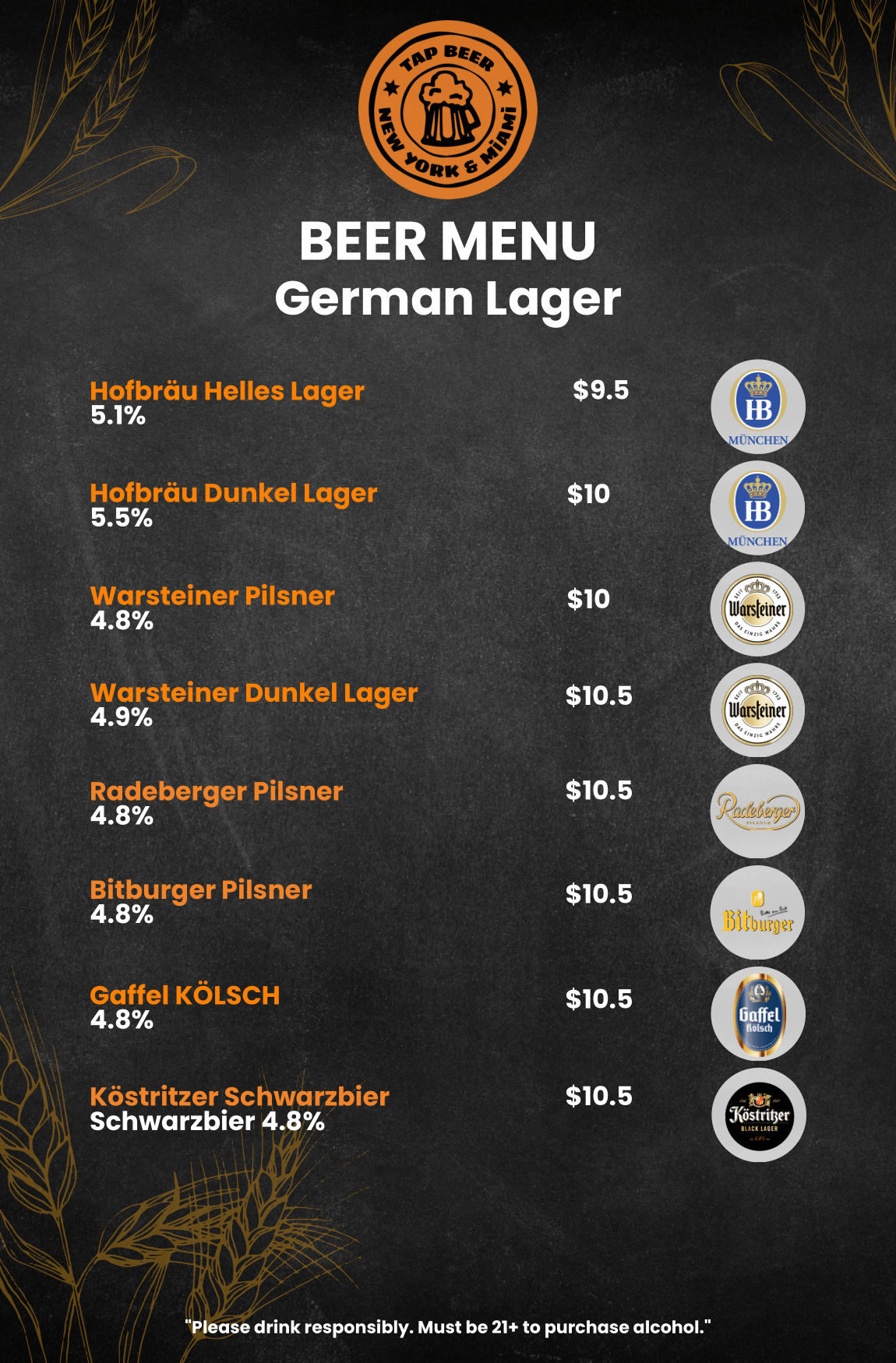German Lager Menu