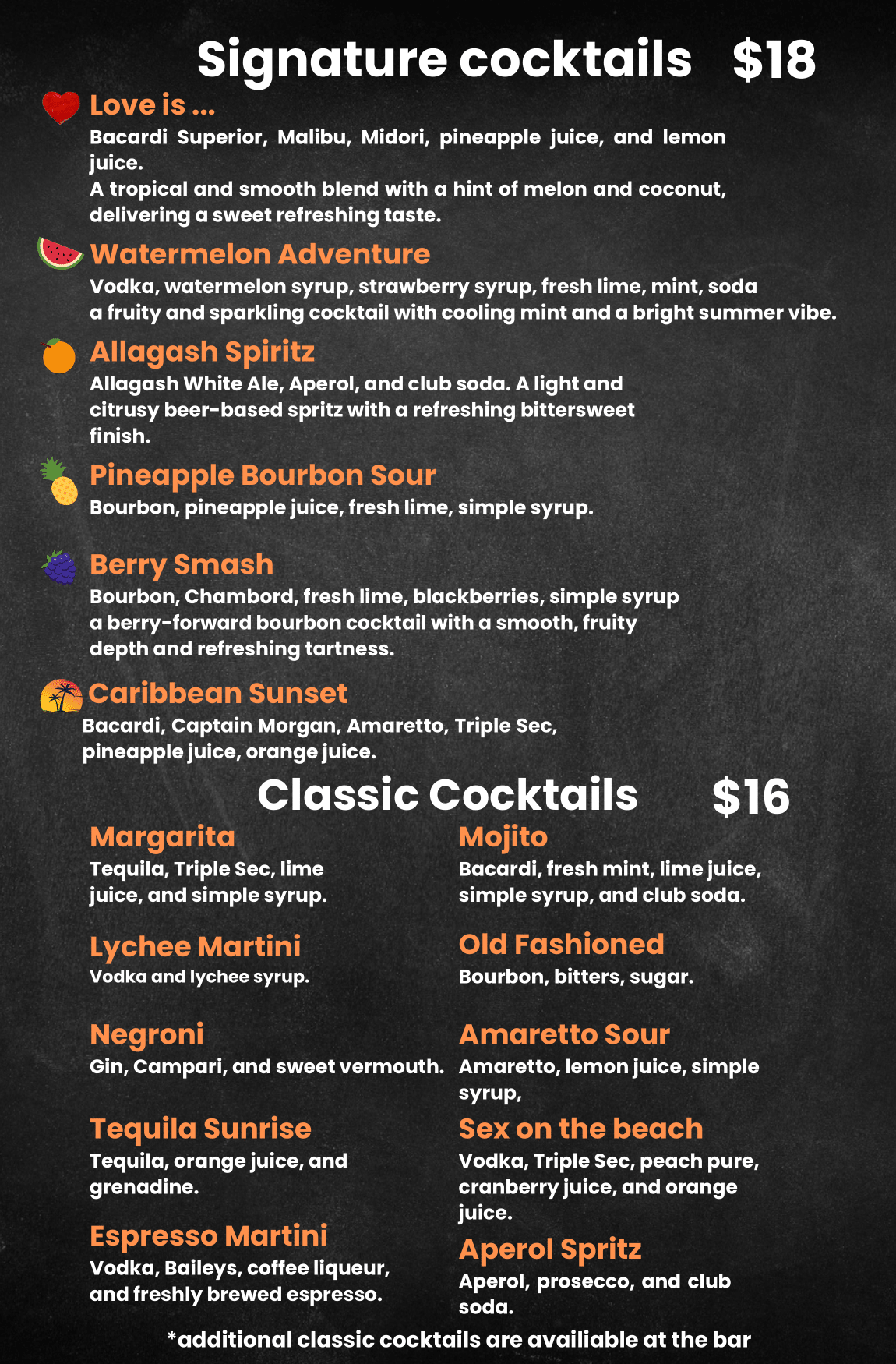 Cocktails Menu