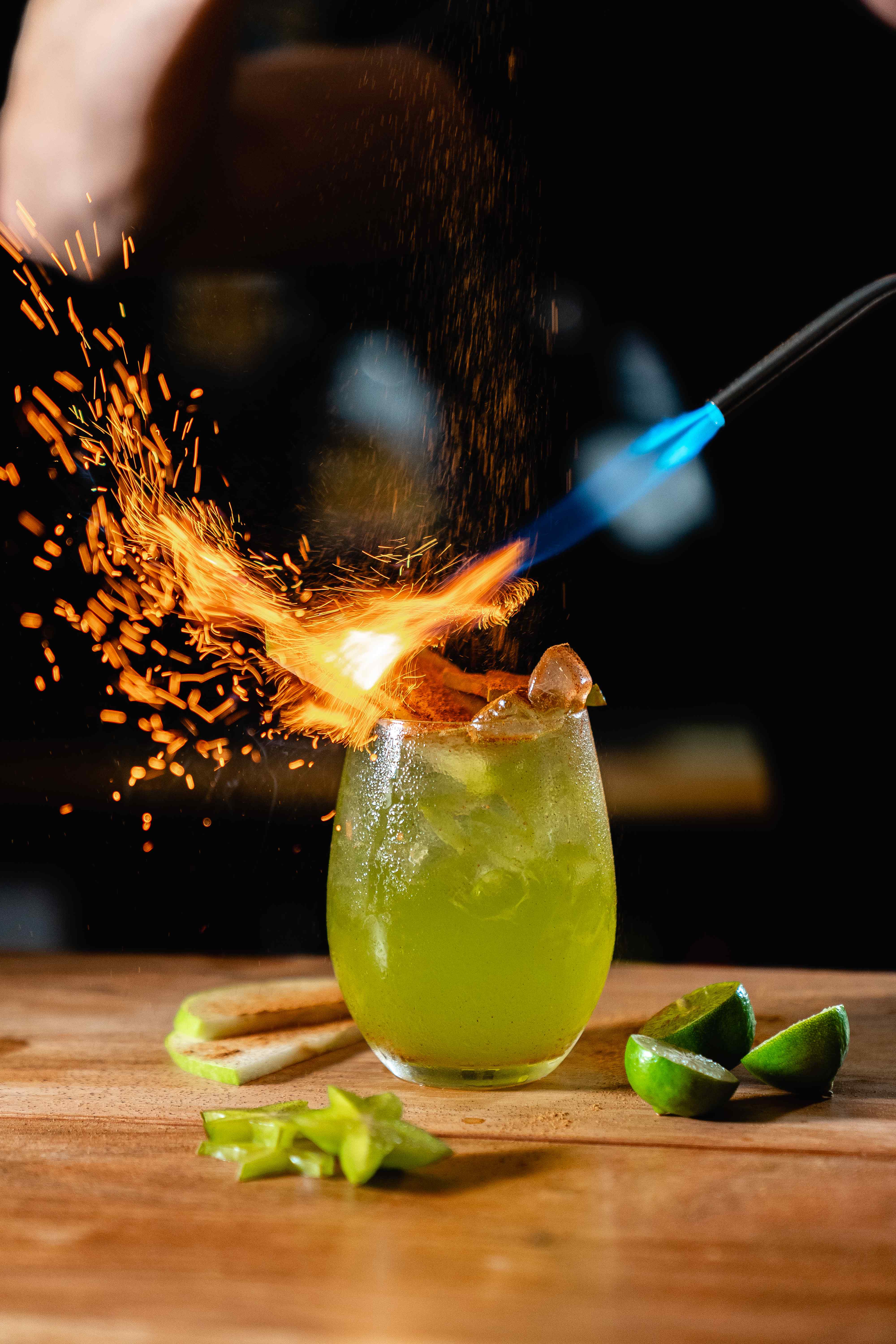 Flaming Craft Cocktail with Lime